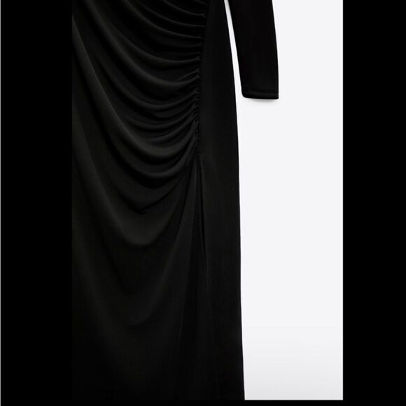 Zara asymmetric 1 Arm High Neck Black dress with gathering Nwt XS - Picture 2 of 6